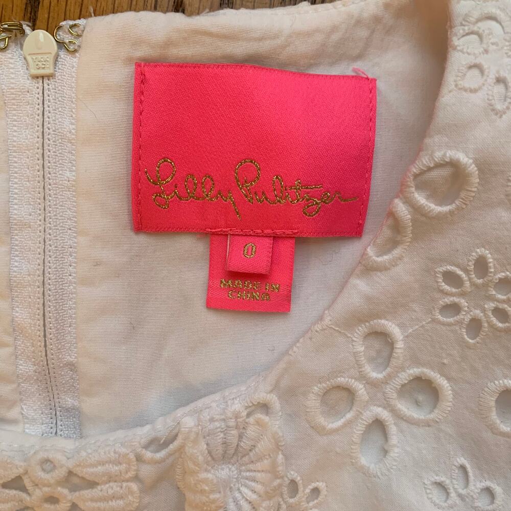 Lilly Pulitzer Railee Resort White Floral Cross Eyelet Shift Dress Size 0 - Picture 6 of 14